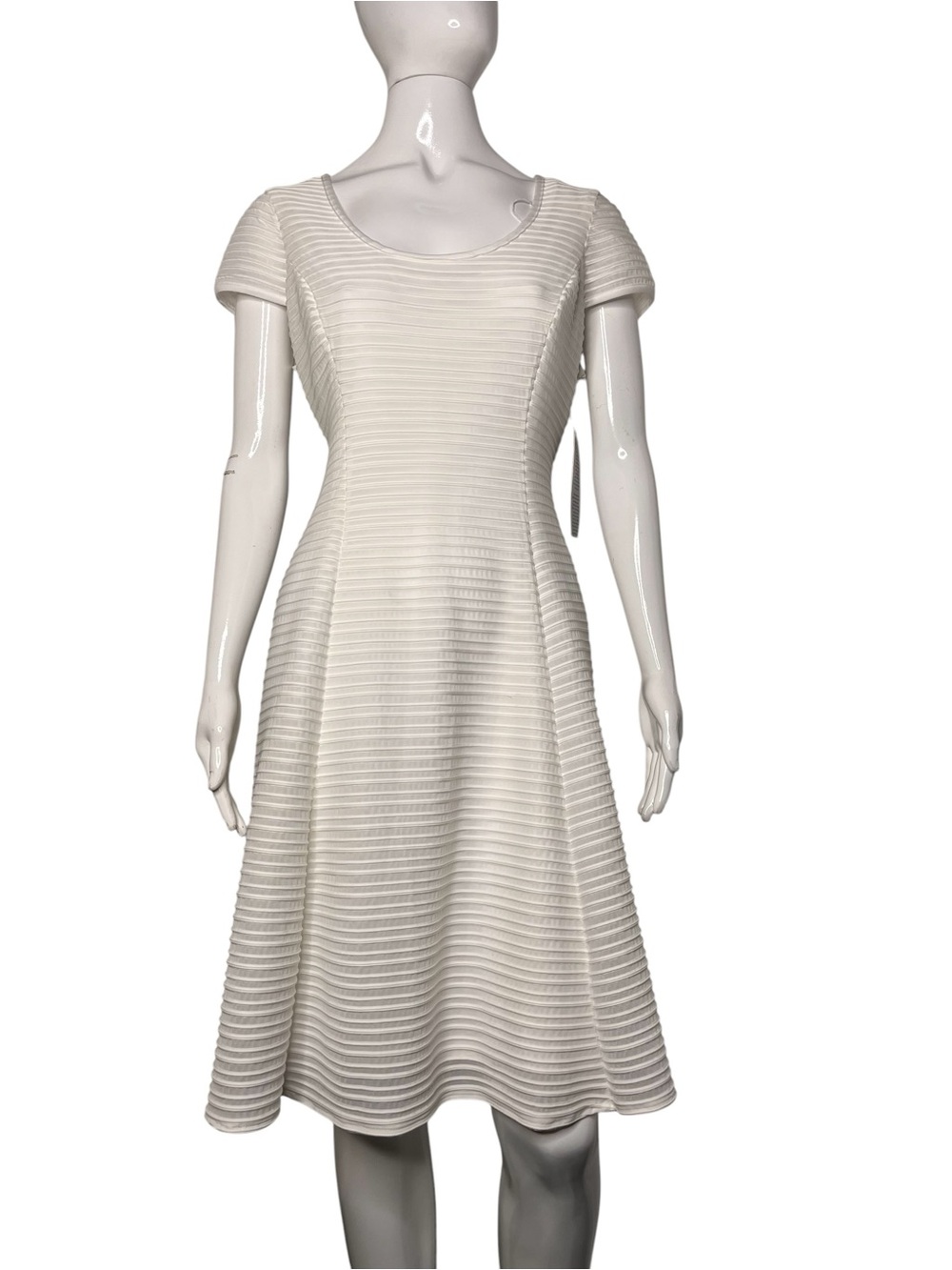 NWT London Style White Ottoman Stripe Knit Fit & Flare Dress Size 12